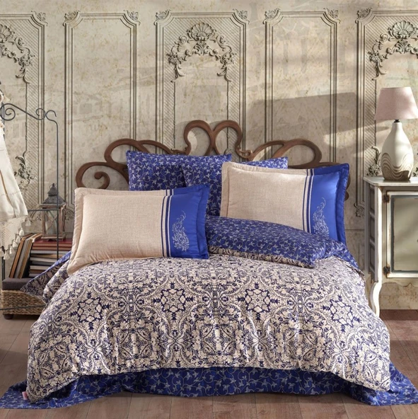 Hobby Çift Kişilik Saten Nevresim Leona Lacivert ürün görseli