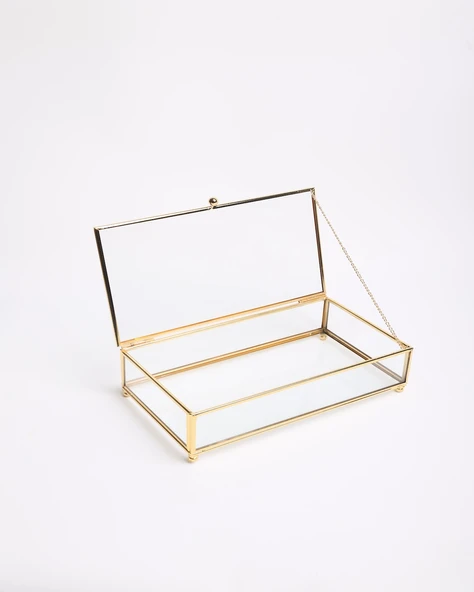 Amara Dekoratif Cam Kutu 25x14x7  gold