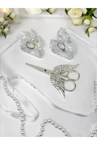 Pietra Kristal Cam Yüzük Yükselticisi ve Söz Makası Seti  gümüş