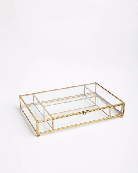 Dahlia Dekoratif Bölmeli Cam Kutu  gold - 2