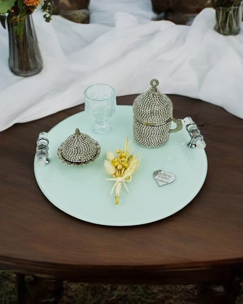 Cherish Nişan Söz Kahve Tepsisi  krem