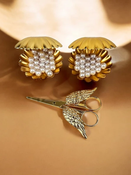 Nuvola İstridye İncili Yüzüklük ve Söz Makası gold