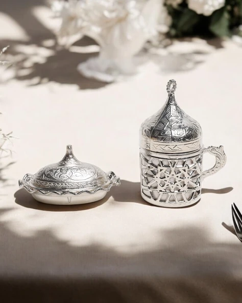 Nia Zamak Damat Kahve Fincanı ve Lokumluk gümüş