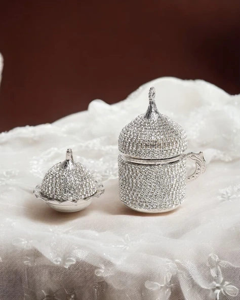 Finn Taşlı Damat Kahve Fincanı ve Lokumluk  gümüş