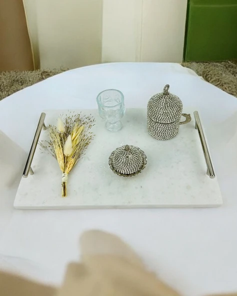Gentle Damat Kahve Fincan Tepsisi  Kırmızı