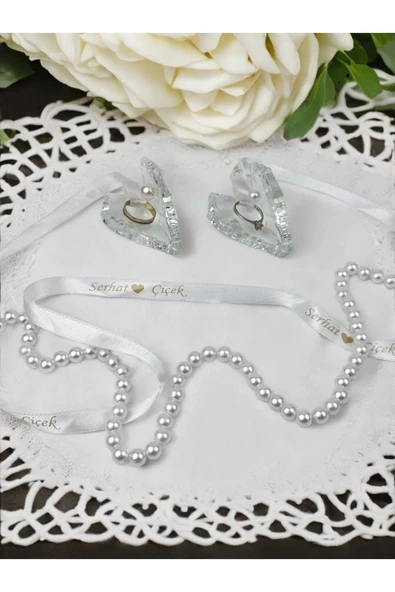 Pietra Kristal Cam Yüzük Yükselticisi ve Söz Makası Seti krem