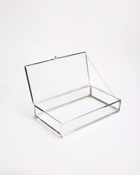 Amara Dekoratif Cam Kutu 25x14x7 gümüş