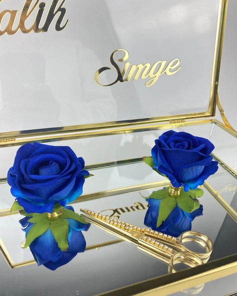 Elm Cam Kutu Söz Nişan Tepsisi mavi - 2