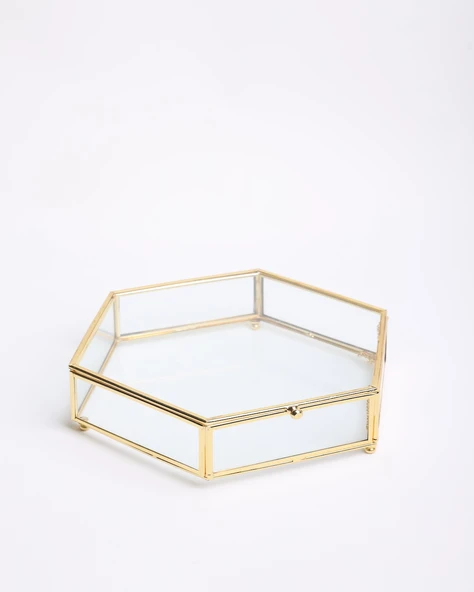 Aria Dekoratif Cam Kutu  gold