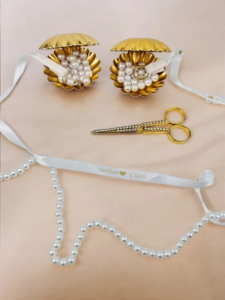 Brina İstridye Yüzüklük ve Söz Makası Seti gold