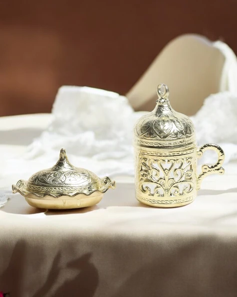 Nia Zamak Damat Kahve Fincanı ve Lokumluk gold