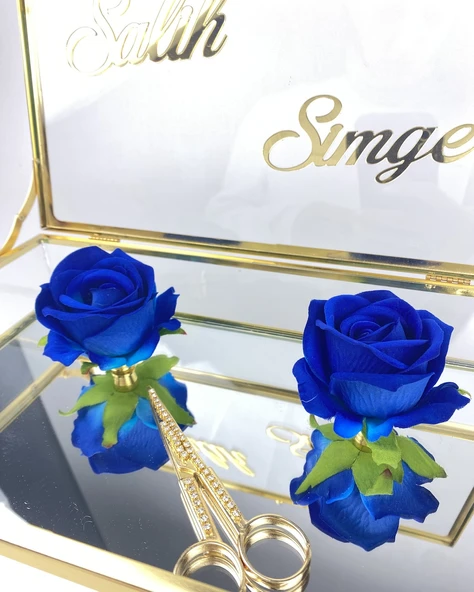 Elm Cam Kutu Söz Nişan Tepsisi mavi - 3