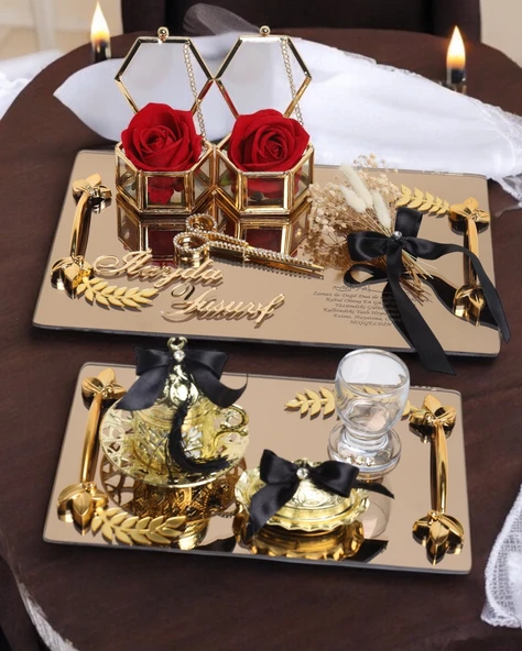 Harmony Söz Tepsisi ve Damat Kahve Fincan Tepsisi   Siyah