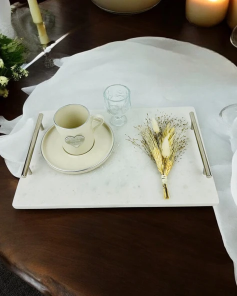 Gümüş Mermer Söz Tepsisi ve Damat Kahve Fincan Tepsisi  BRONZ - 3