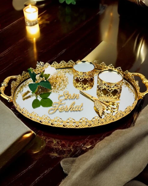 Togetherness Nişan kahve tepsisi ve Söz Tepsisi gold - 2