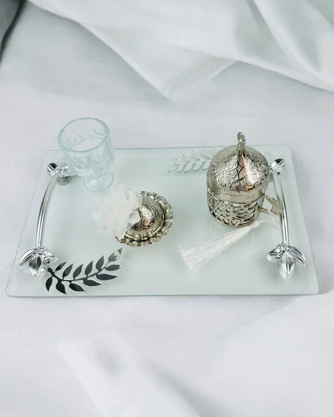 Admire Şeffaf Nişan Tepsisi ve Damat Kahve Fincan Tepsisi BRONZ - 2