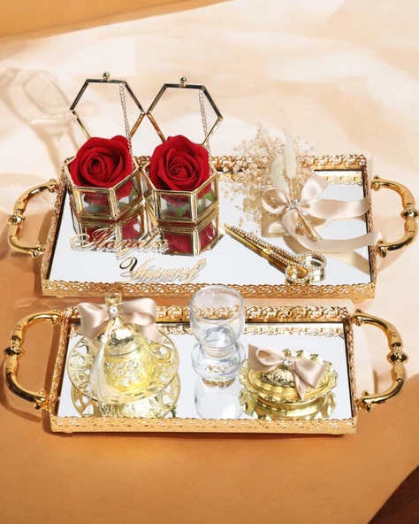 Affection Dantelli Gold Söz Nişan Tepsisi  gold