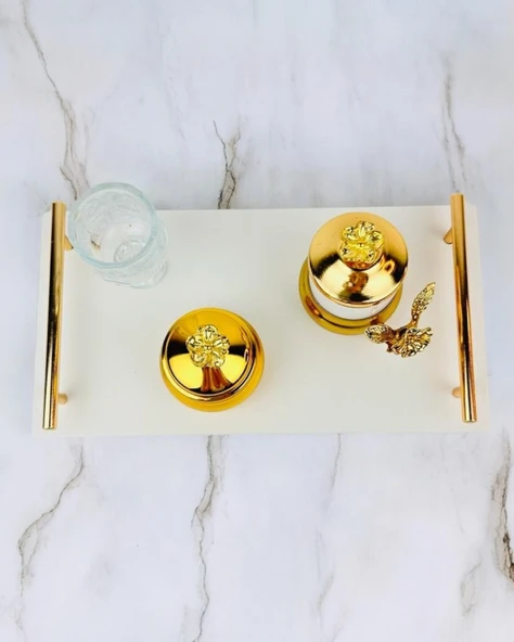 Bond Gold Söz ve Mermer Nişan Tepsisi Beyaz - 3