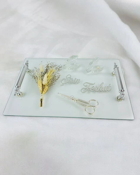 Devotion Şeffaf Söz Tepsisi ve Nişan Tepsi Seti Beyaz - 2