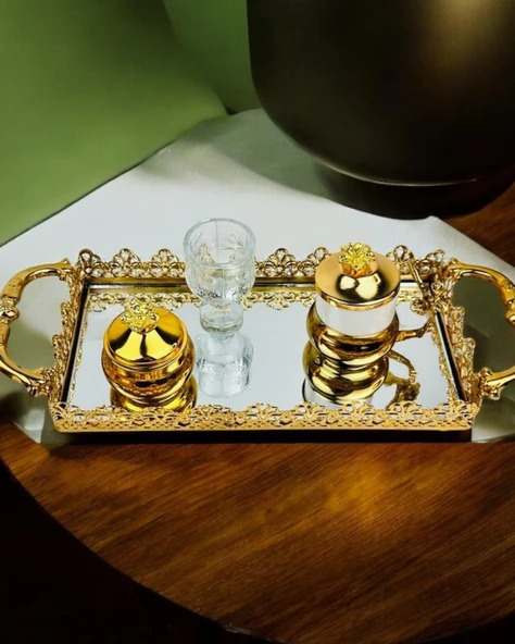 Eternal Gold Söz Nişan Tepsisi ve Damat Kahve Tepsisi Beyaz - 4