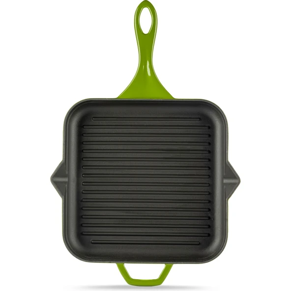 HOSSEVEN HS K GTV 2828 KARE GRİLL TAVA 28X28 CM YARDIMCI KULPLU YEŞİL - 2