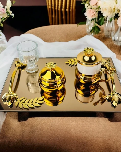 Cherish Gold Aynalı Nişan Tepsisi ve Söz Tepsisi gold - 3