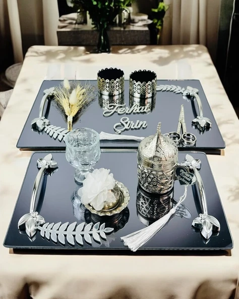 Elegance Nişan Tepsisi ve Söz Nişan Tepsisi  BEYAZ-GÜMÜŞ