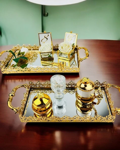 Eternal Gold Söz Nişan Tepsisi ve Damat Kahve Tepsisi Beyaz - 2