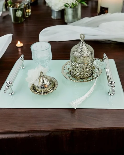 Harmonize Beyaz Söz Tepsisi ve Damat Kahve Fincanı  GRİ - 3