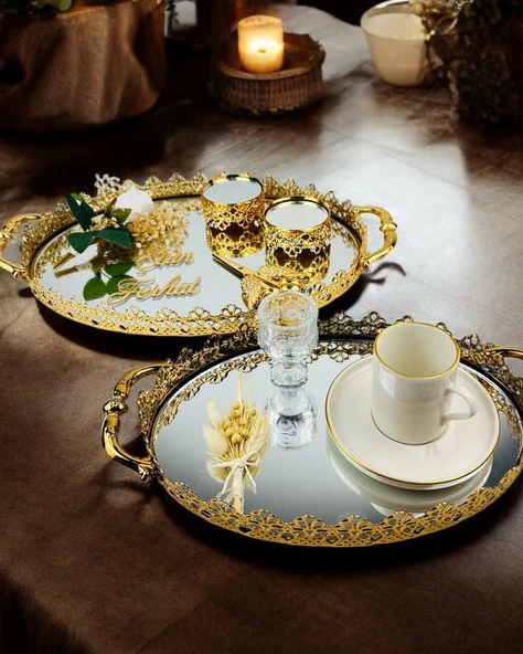 Togetherness Nişan kahve tepsisi ve Söz Tepsisi gold