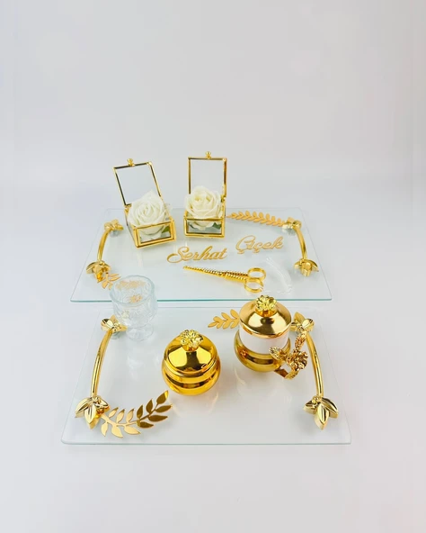 Embrace Gold Şeffaf Söz Tepsisi   Beyaz