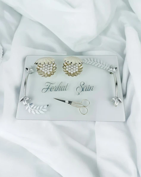 Admire Şeffaf Nişan Tepsisi ve Damat Kahve Fincan Tepsisi  krem - 2