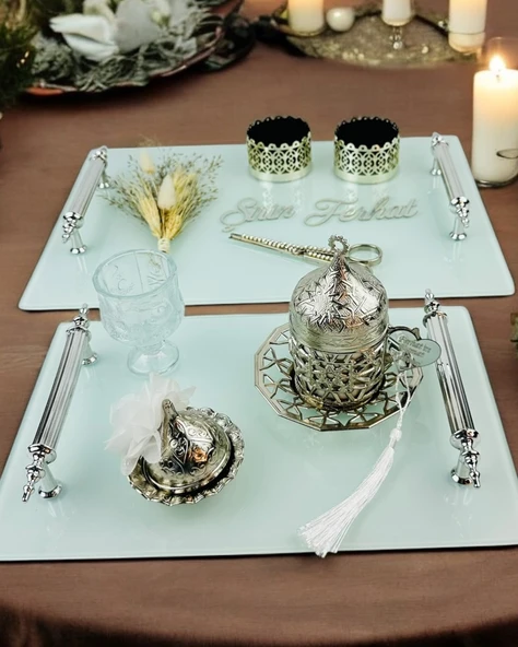 Harmonize Beyaz Söz Tepsisi ve Damat Kahve Fincanı  GRİ