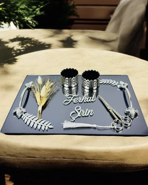 Elegance Nişan Tepsisi ve Söz Nişan Tepsisi BEYAZ-GÜMÜŞ - 2