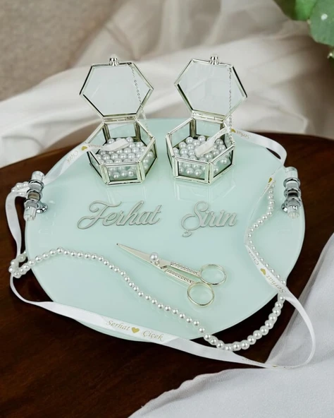Cherish Söz Tepsisi ve Damat Kahve Fincan Tepsisi  krem - 2