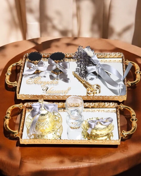 Affection Dantelli Gold Söz Nişan Tepsisi  GRİ
