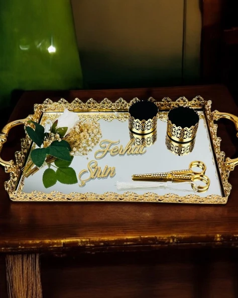 Eternal Gold Söz Nişan Tepsisi ve Damat Kahve Tepsisi krem - 2
