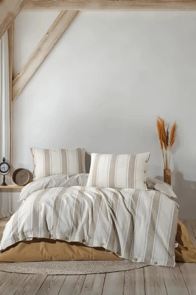 Clasy Butik Native Serisi Çift Kişilik Nevresim Takımı İmre Hardal ürün görseli