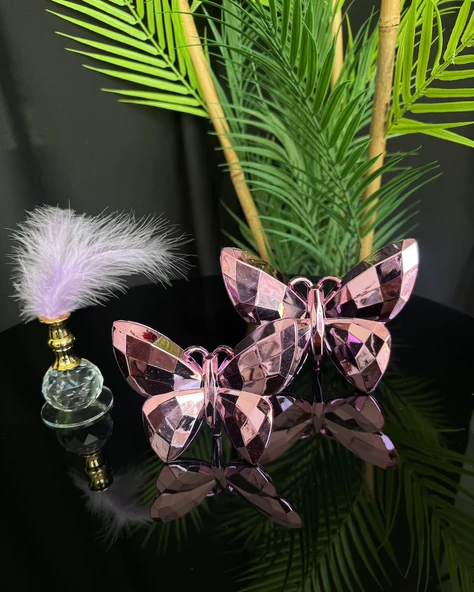 Orion Dekoratif Gold Kelebek ve Tüylük  Pembe