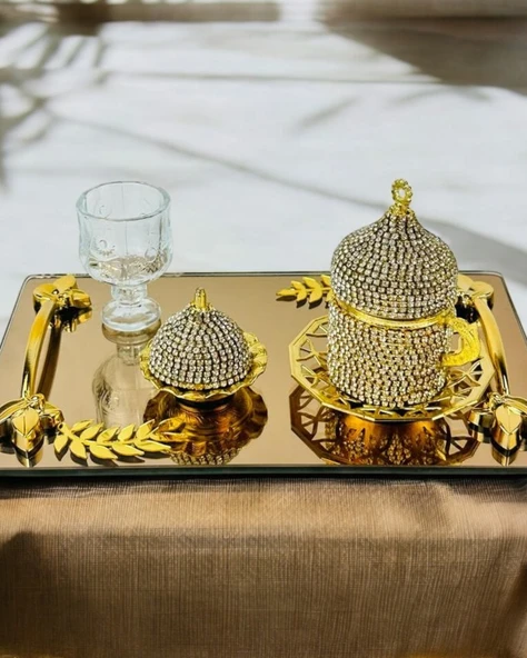 Cherish Gold Aynalı Nişan Tepsisi ve Söz Tepsisi  Siyah - 3