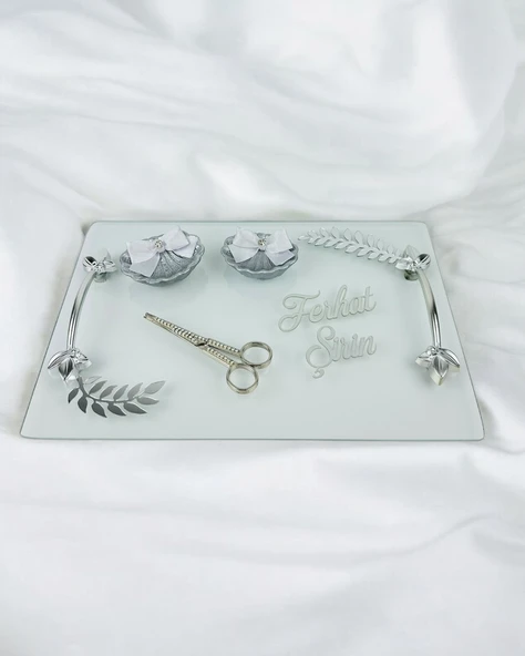 Admire Şeffaf Nişan Tepsisi ve Damat Kahve Fincan Tepsisi BRONZ - 3