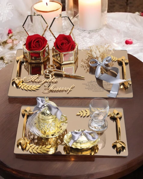 Harmony Söz Tepsisi ve Damat Kahve Fincan Tepsisi   GRİ