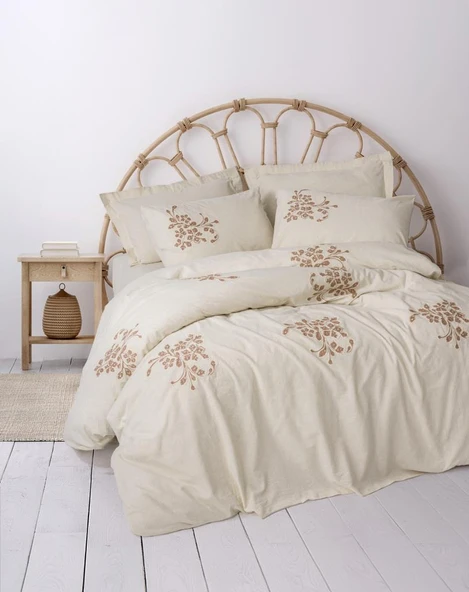 Cotton Box Cotton Keten Çift Kişilik Nevresim Takımı Kaneli