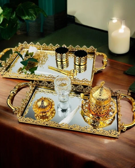 Eternal Gold Söz Nişan Tepsisi ve Damat Kahve Tepsisi krem