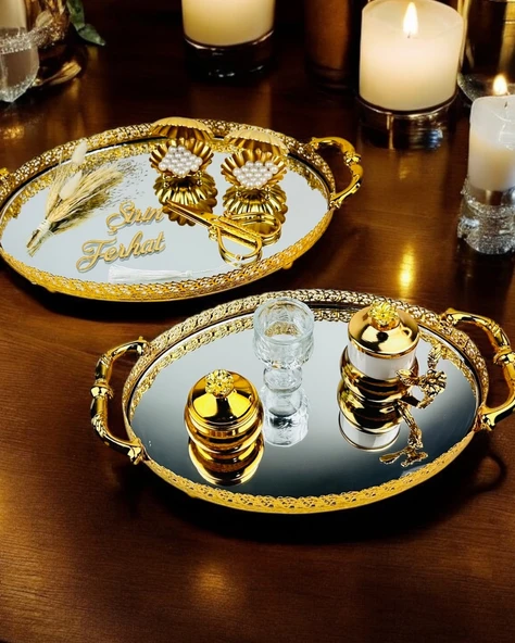 Togetherness Nişan kahve tepsisi ve Söz Tepsisi krem