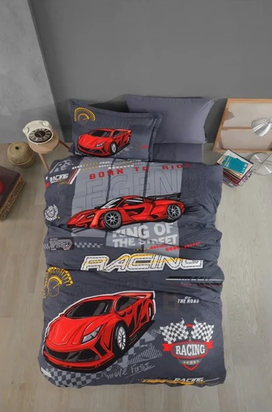 Clasy Tek Kişilik Ranforce Nevresim Takımı Raing Team Gri - Resim 2