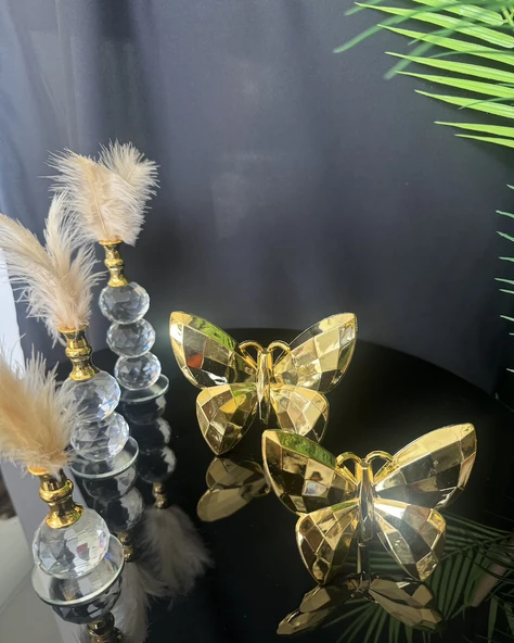 Solace Gold Dekoratif Kelebek ve Tüylük  gold