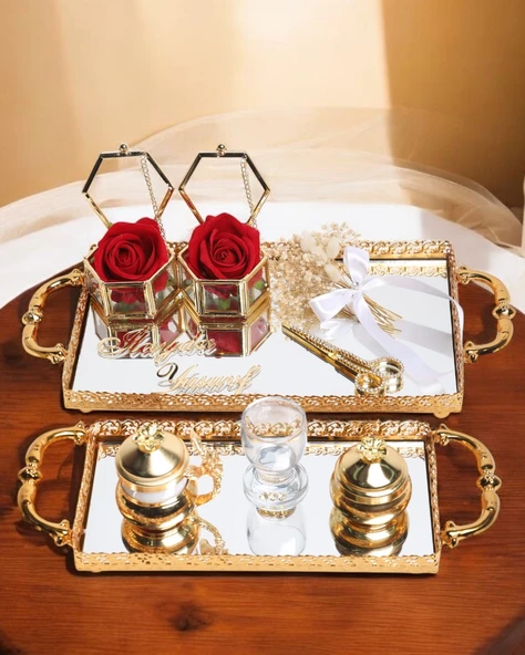 Affection Dantelli Gold Söz Nişan Tepsisi  krem