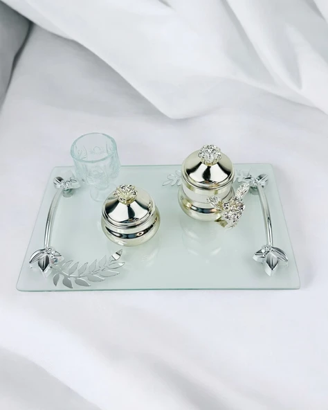 Admire Şeffaf Nişan Tepsisi ve Damat Kahve Fincan Tepsisi  Beyaz - 3