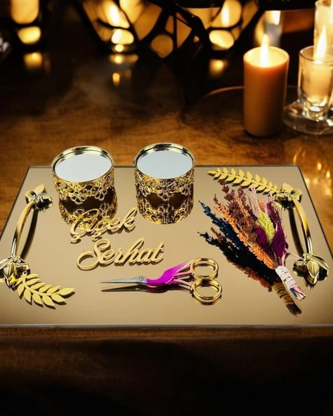 Cherish Gold Aynalı Nişan Tepsisi ve Söz Tepsisi gold - 2